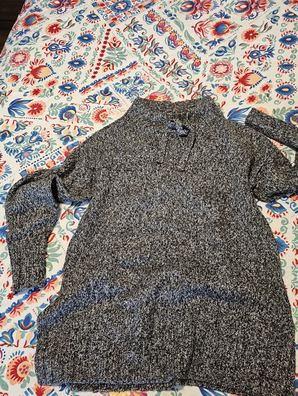 Lou & Grey for LOFT Charcoal Heather Gray Cowl Neck Drawstring Sweater Tunic XS